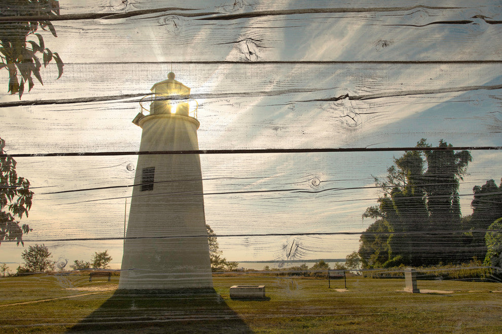 Faux Rustic Reclaimed Wood Turkey Point Lighthouse Unframed Wall Art Prints, 24" X 36"