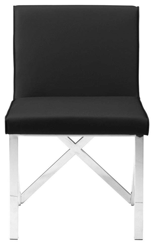 Talbot Dining Chair in Black Naugahyde and Polished Stainless Steel Base