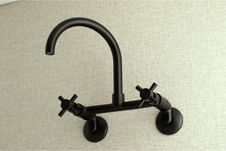 Kingston 8" Adjustable Center Wall Mount Kitchen Faucet, Matte Black