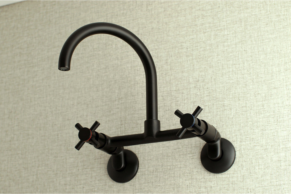 Kingston 8" Adjustable Center Wall Mount Kitchen Faucet, Matte Black