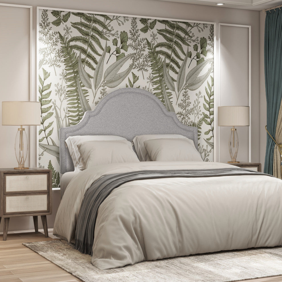 Catherine Arched Upholstered Camelback Headboard, Light Gray, Queen