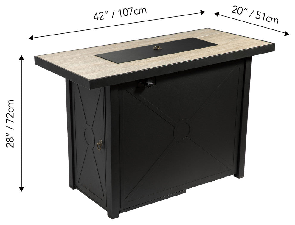 Outdoor Rectangular Propane Ceramic Fire Pit