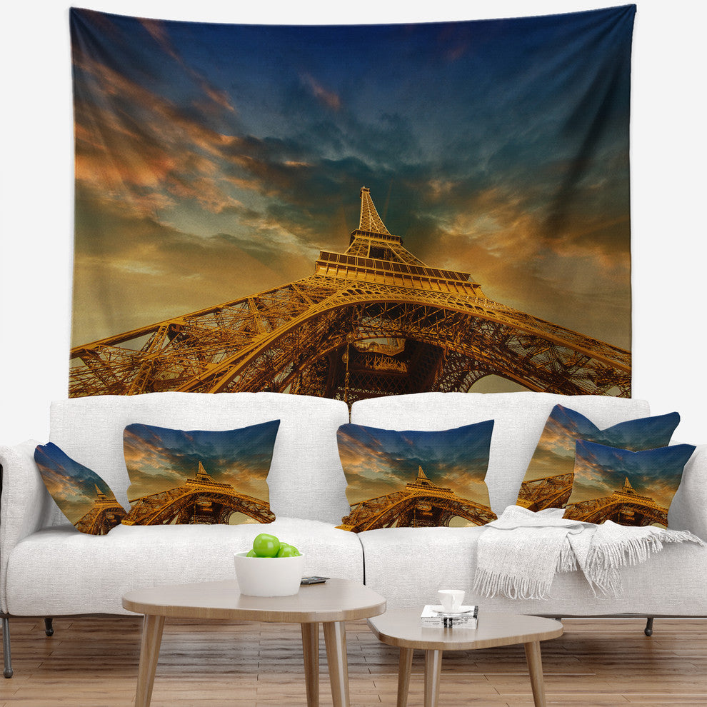 Dramatic Sky above Paris Paris Eiffel Towerin Paris Wall Tapestry, 92"x78"
