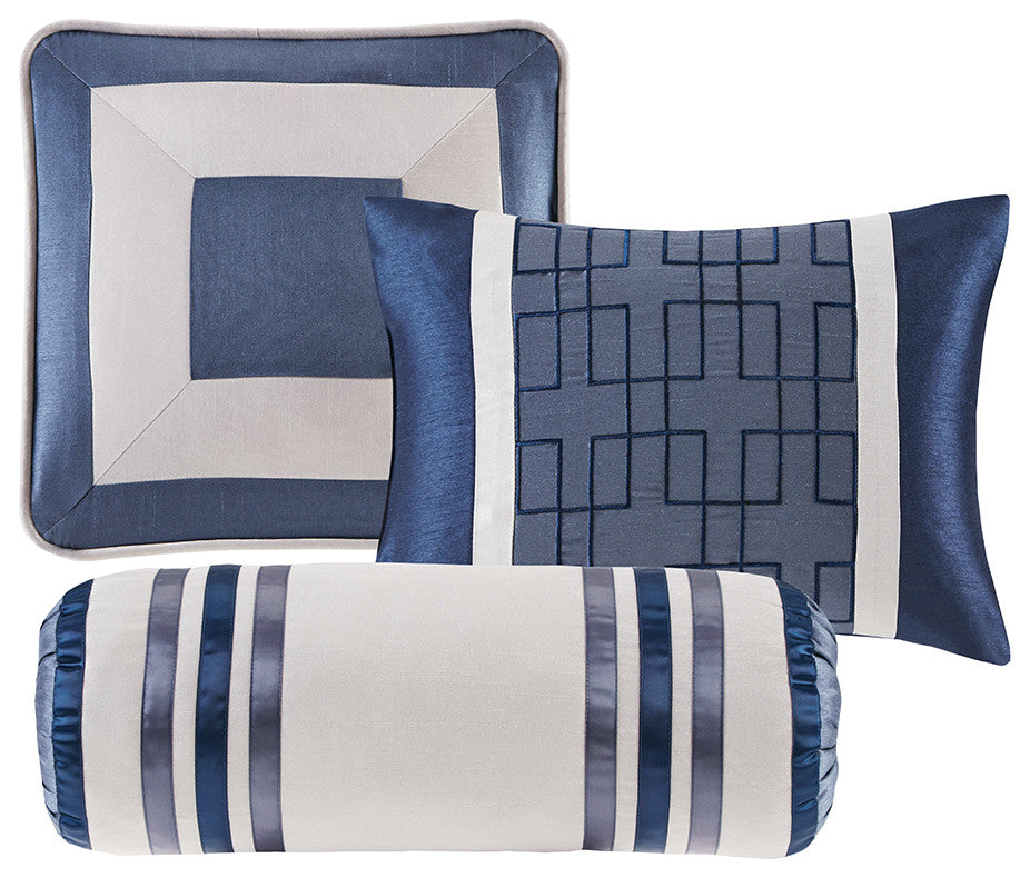Madison Park Genevieve Planum 7-Piece Comforter Set, Navy Blue