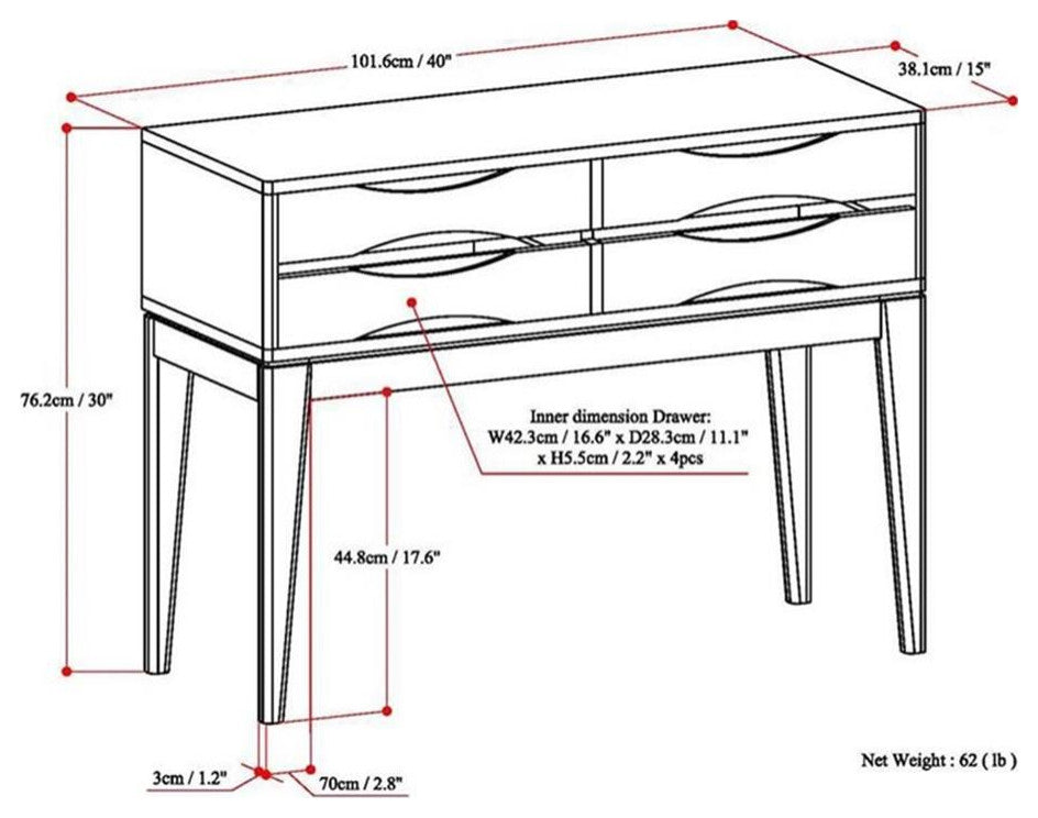 Harper 40" W SOLID WOOD Modern Hallway Console Sofa Table in Walnut Brown