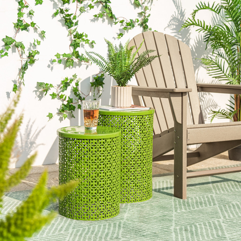 Metal Garden Stool or Plant Stand or Accent Table, Set of 2, Green
