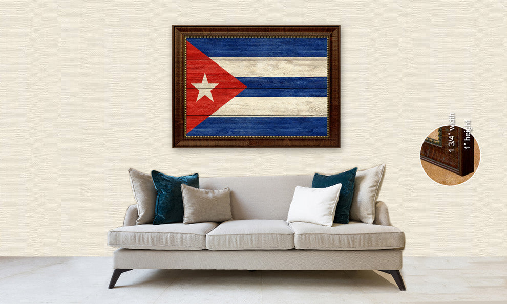 Cuba Country Textured Flag Print With Brown Gold Frame, 19"X27"