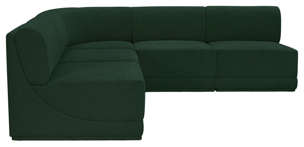 Ollie Black Boucle Fabric L-Shaped Modular Sectional, Green, 5-Piece: 4 Armless Chair, 1 Corner Chair