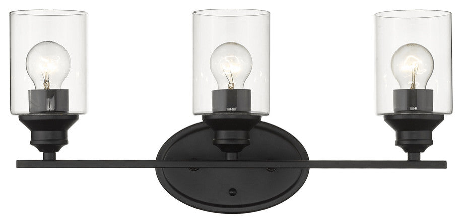 Three Light Matte Black Wall Light with Clear Glass Shade