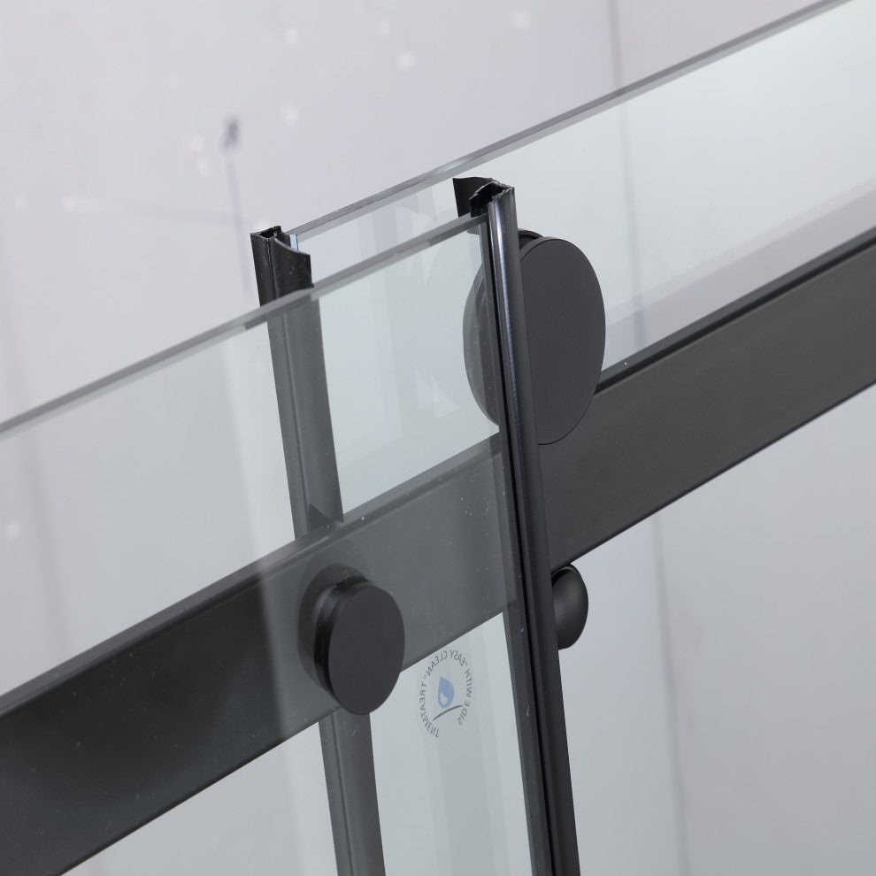 60" W x 76" H Frameless Single Sliding Shower Doors, Matt Black