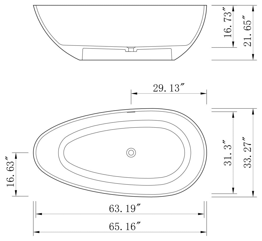 65 in.W Solid Surface Freestanding Flatbottom Soaking Bathtub