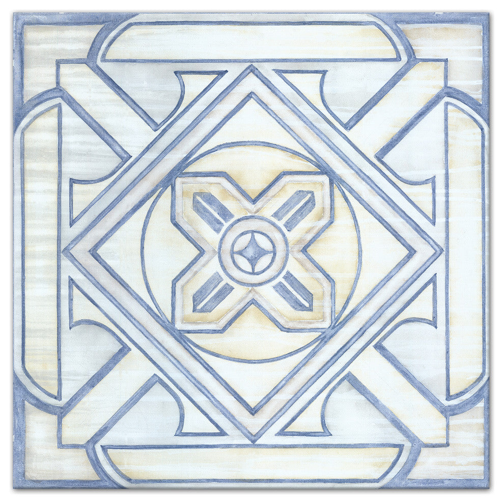 Blue and White Watercolor Tile 36x36 Canvas Wall Art