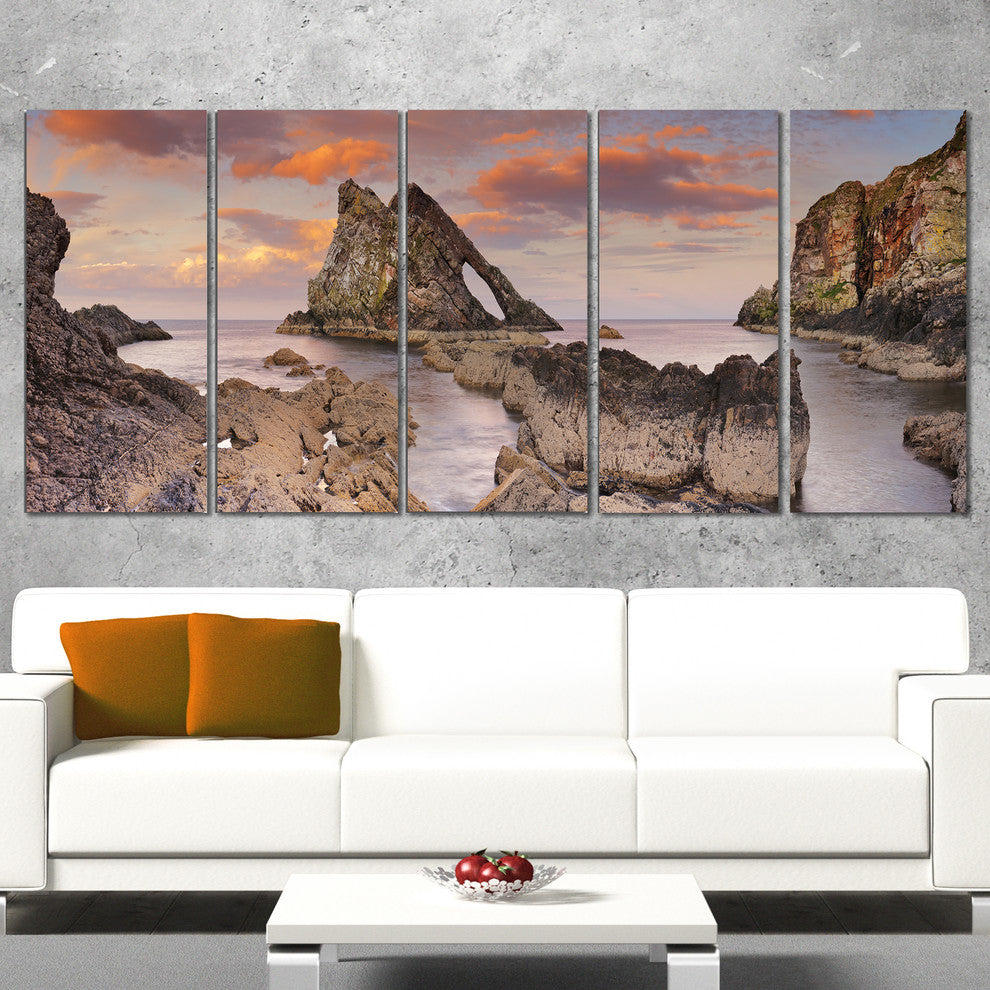 "Bow Fiddle Rock Scotland" Seashore Canvas Art, 60"x28", 5-Panels