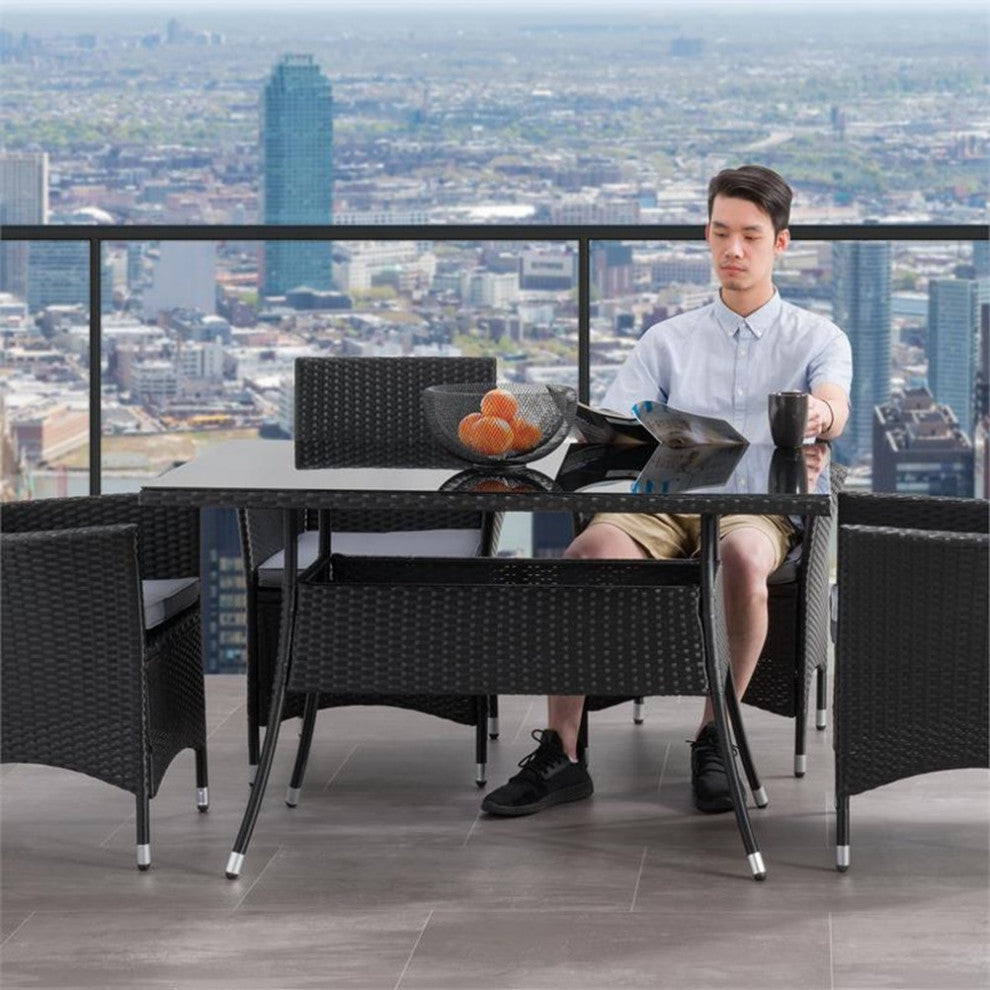 Afuera Living Patio Rectangular Dining Table in Black Resin Rattan Wicker