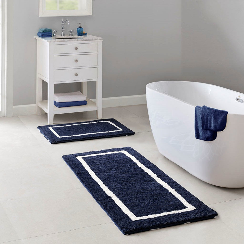 Madison Park Reversible High Pile Tufted Bath Rug, Navy Blue, 21"x34" Standard