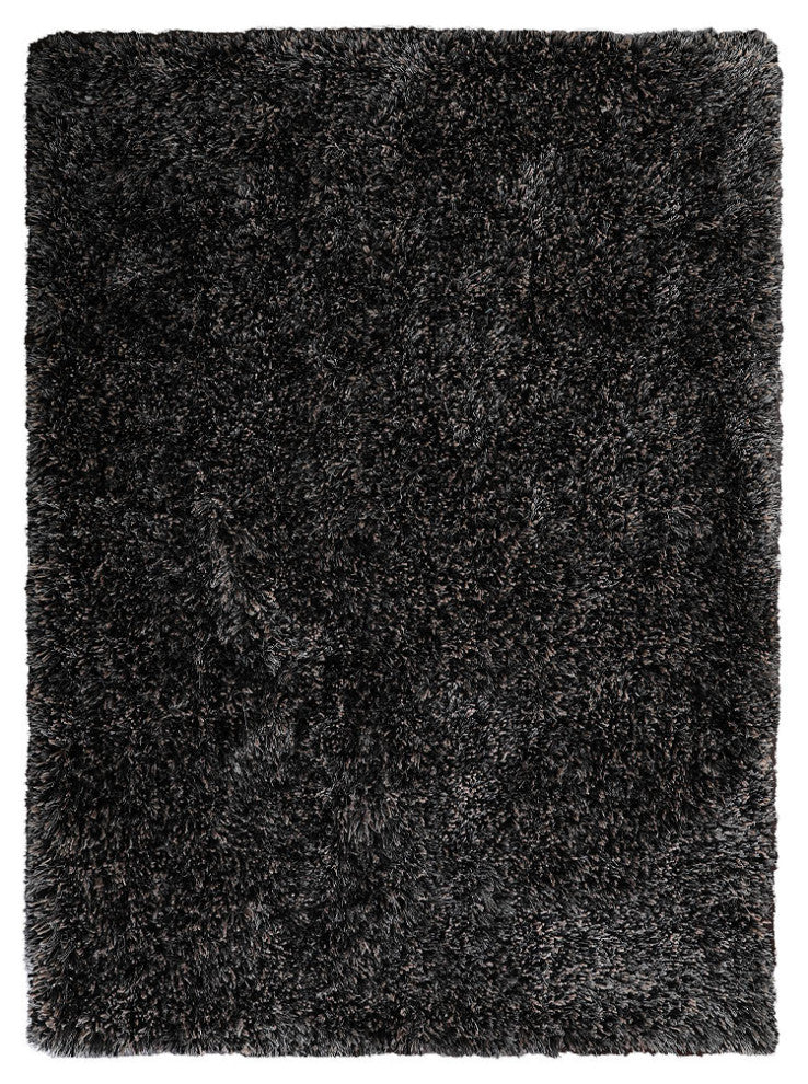 HAND TUFTED SHAG POLYESTER ECO-FRIENDLY AREA RUGS, Black Silver Color, Solid