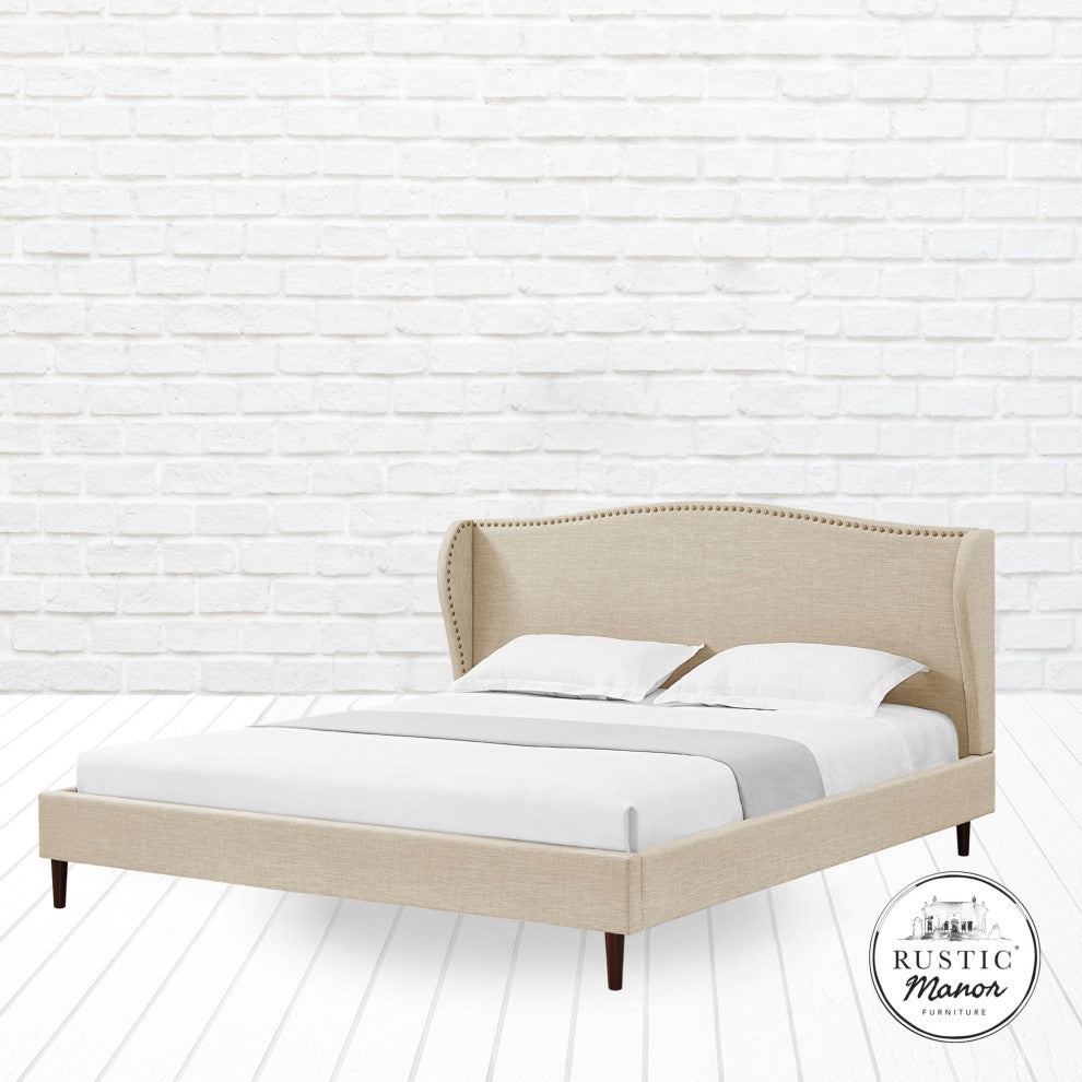 Rustic Mabor Caliana Bed, Linen, Beige, King