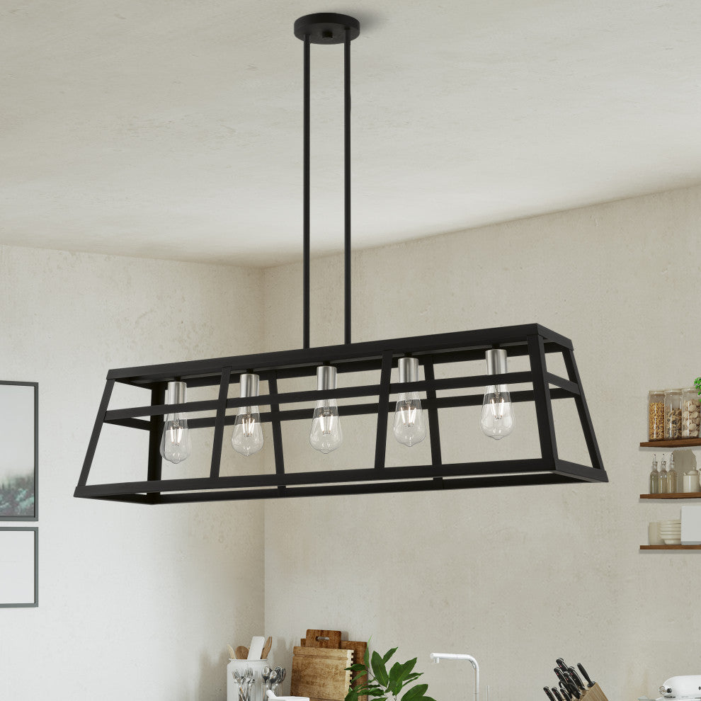 Schofield 5 Light Black With Brushed Nickel Accents Linear Chandelier