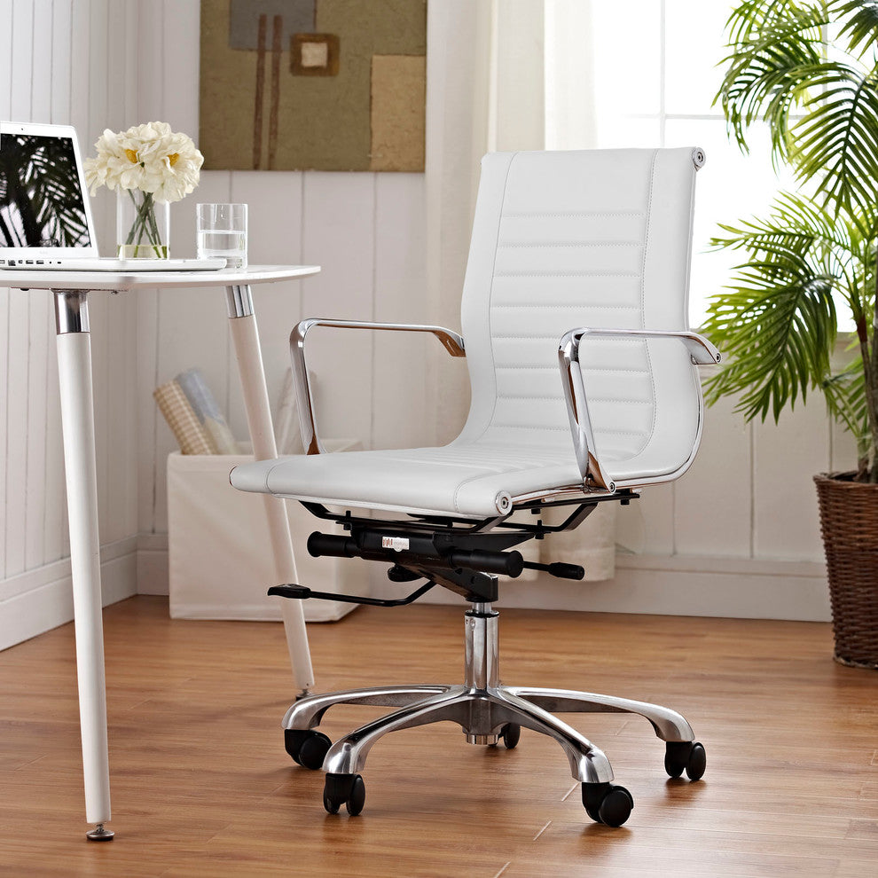 Modern Urban Contemporary Mid Back Office Chair, White Faux Leather