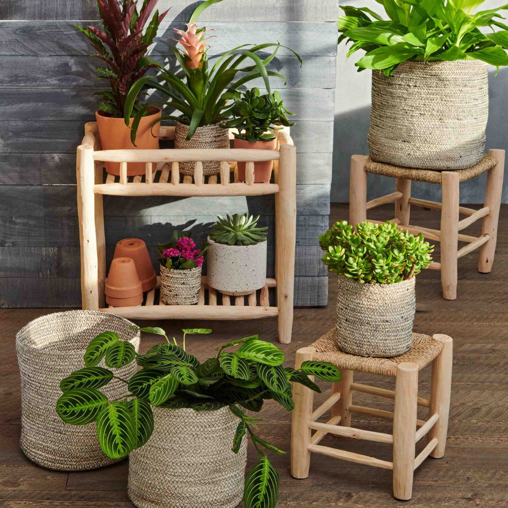 Melia Woven Jute Round Basket Set of 3 White and Black