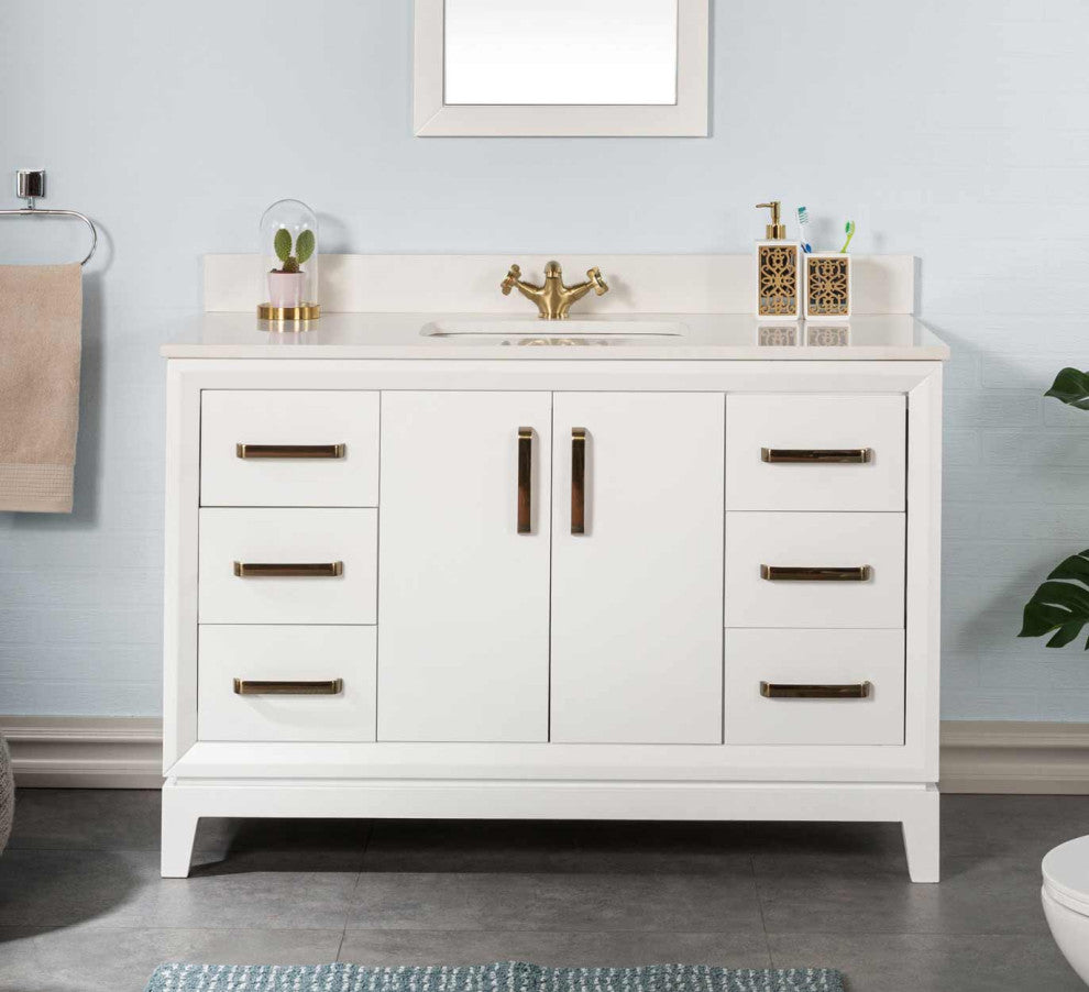 Fabia Collection 48" Bathroom Vanity With Sink, Mirror, Countertop, White