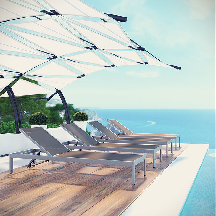 Shore Chaise Outdoor Patio Aluminum Set of 4 EEI-2473-SLV-GRY-SET