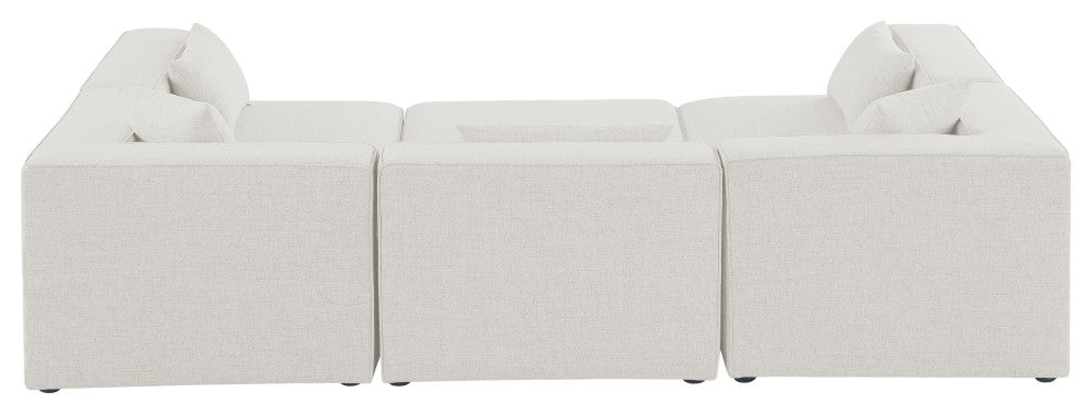 Cube Upholstered Modular Sectional, Cream, 6-Piece: 3 Armless Chair, 2 Corner Chair, 1 Ottoman, Linen Texured Fabric