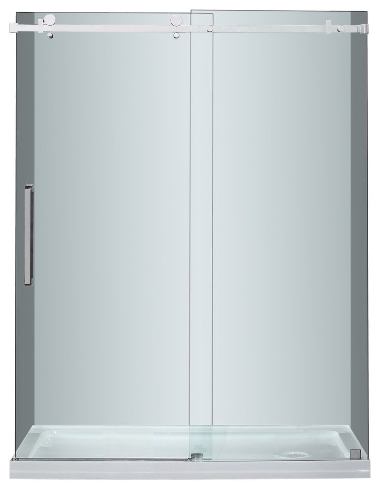 Moselle 60"x77.5" Completely Frameless Sliding Shower Door, Stainless Right Base