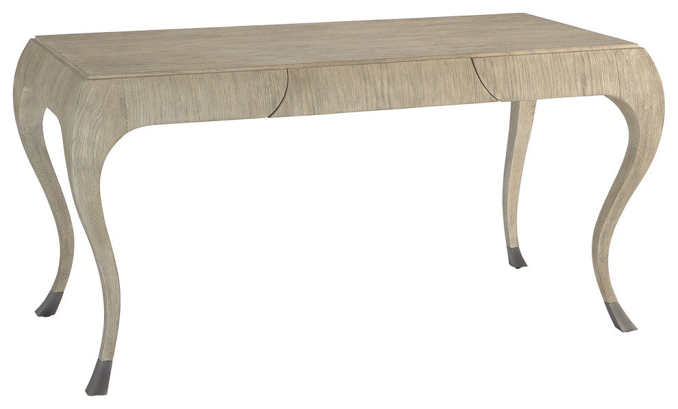 Elegant Parisian Curved Leg Writing Desk Solid Oak Wood 1 Drawer