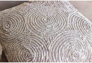 Ivory Art Silk 18"x18" Spiral Sequins Throw Pillows Cover, Ivory Swirls