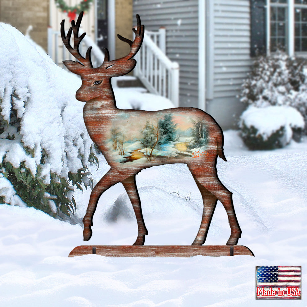 Woodsy Deer Scenic 32 Free-Standing Garden Decor