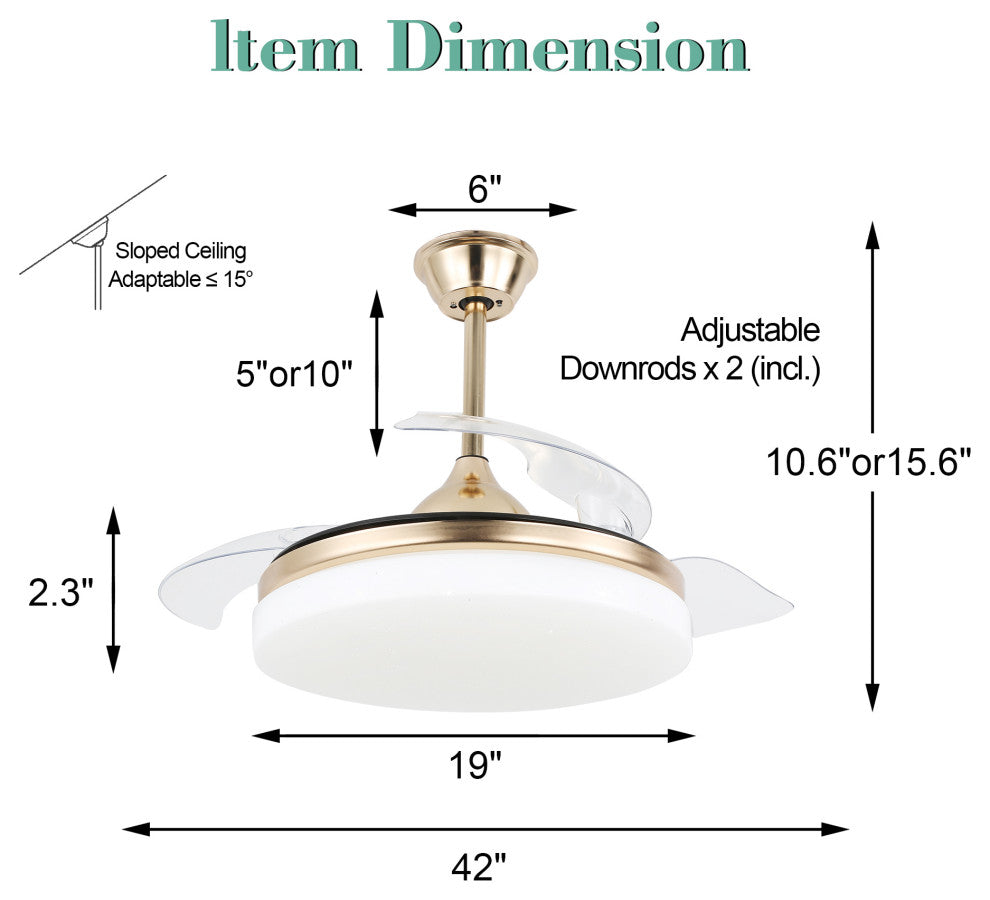 3-Blade LED Ceiling Fan With Remote Control and Light Kit, Gold