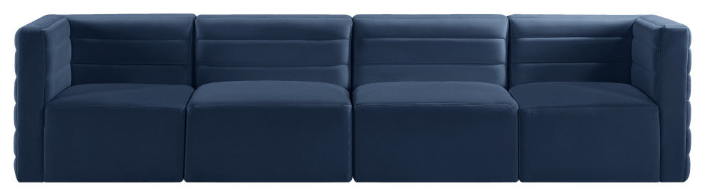 Quincy Velvet Upholstered 4-Piece Modular Sofa, Navy
