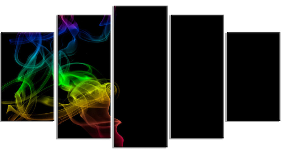 Colorful Abstract Smoke Waves, Large Abstract Canvas Wall Art, 60"x32", 5 Panels