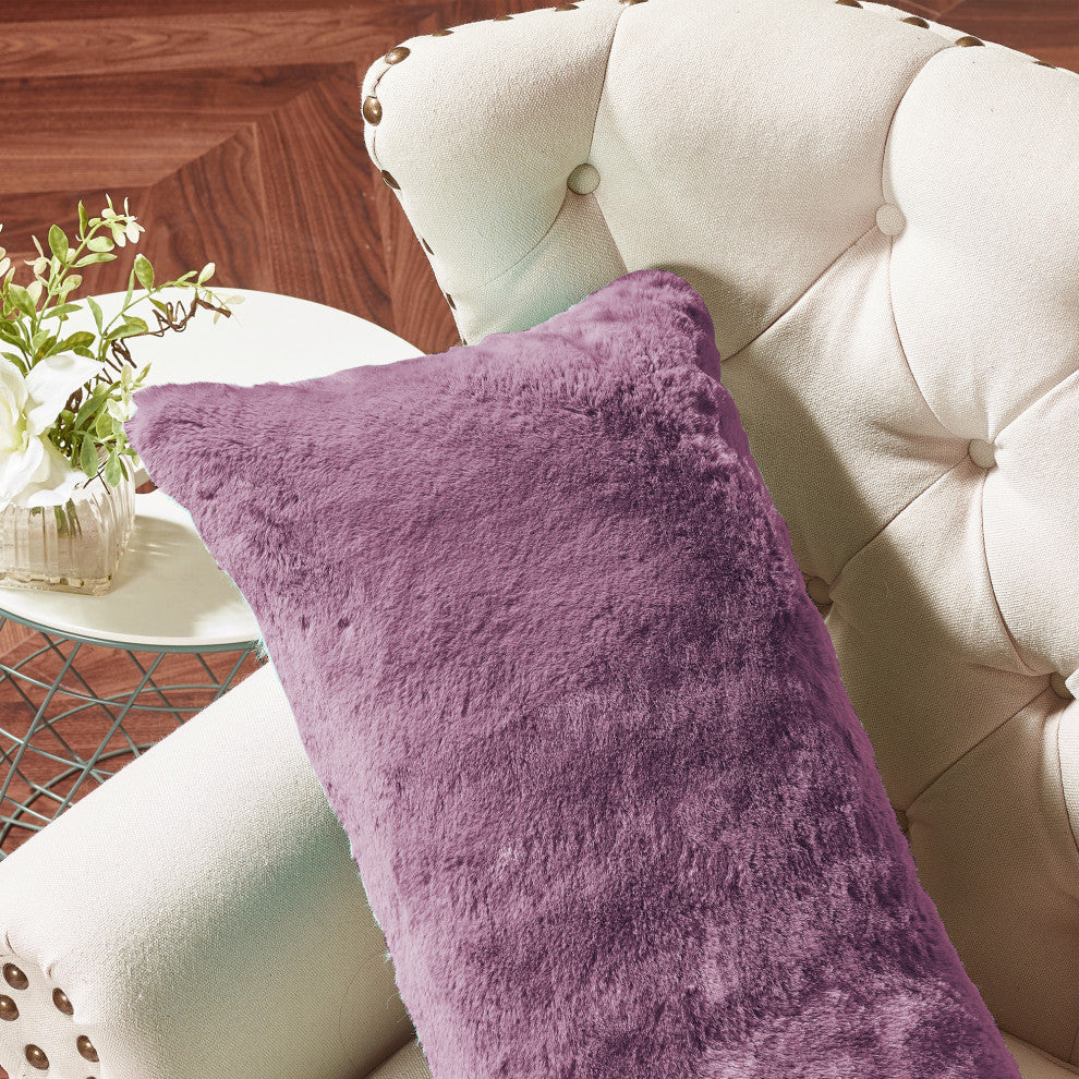 Heavy Faux Fur Throw Pillow Covers 2pcs Set, Wood Rose, 14''x26''