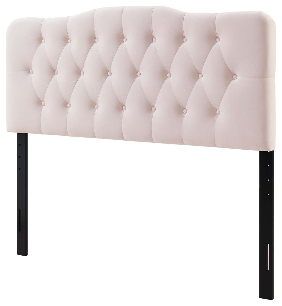 Contemporary Modern Bedroom Full Size Tufted Headboard, Velvet Fabric, Pink