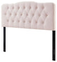 Contemporary Modern Bedroom Full Size Tufted Headboard, Velvet Fabric, Pink