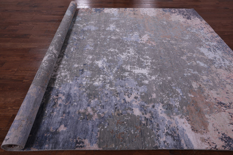 Abstract Handmade Wool and Silk Area Rug 9' 0" X 12' 1" Q6339