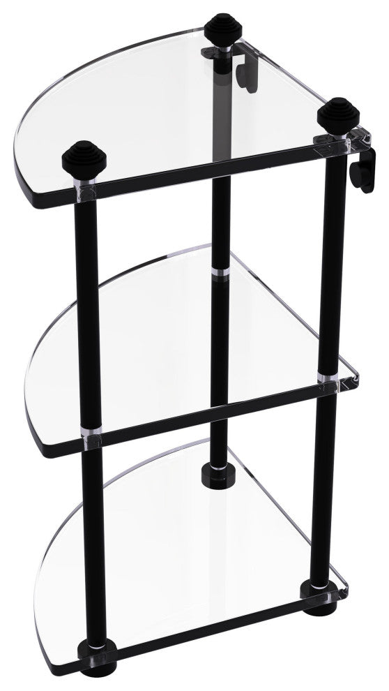 Southbeach Three Tier Corner Glass Shelf, Matte Black