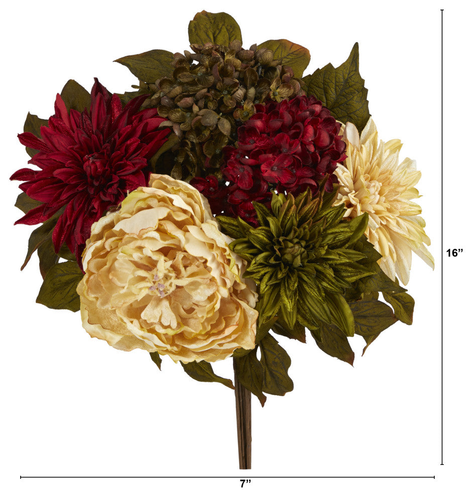 16" Peony, Hydrangea & Dahlia Artificial Flower Bouquet, Set of 2