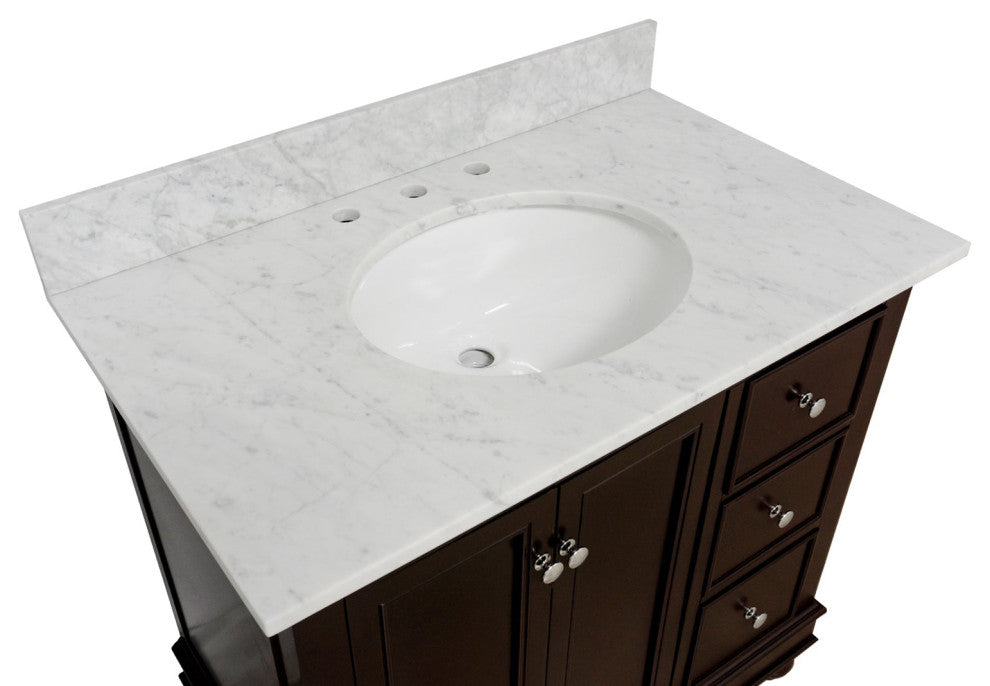 Bella 36" Bathroom Vanity, Chocolate, Carrara Marble
