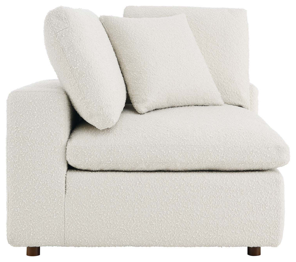 Commix Down Filled Overstuffed Boucle Fabric Corner Chair, Ivory