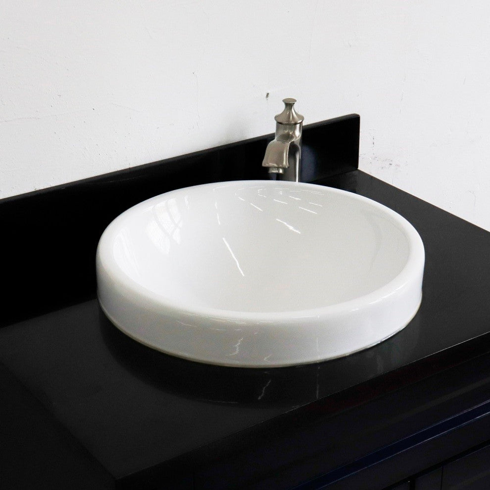 31" Single Sink Vanity, Blue Finish With Black Galaxy Granite With Round Sink