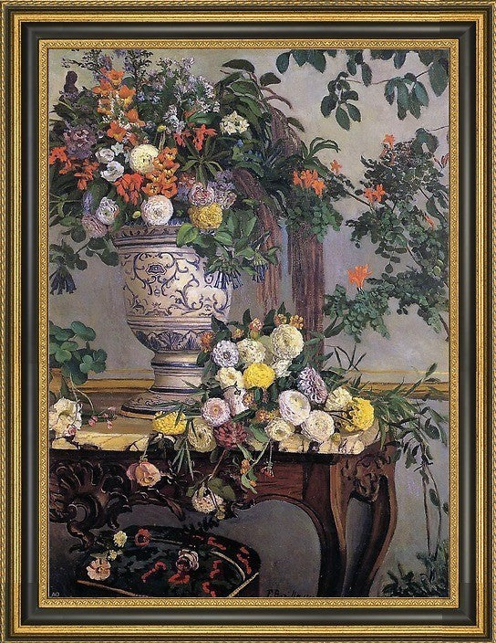 Jean Frederic Bazille Flowers Framed Premium Canvas Print, 18"x24"