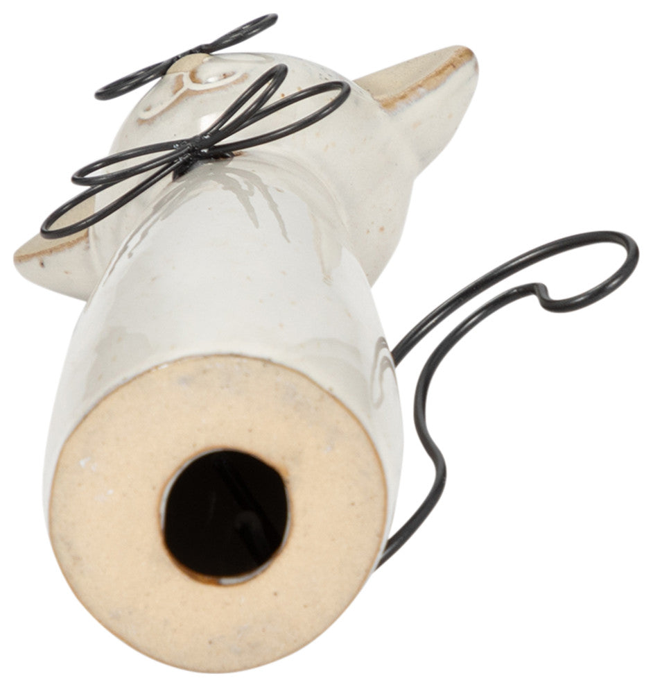 Ceramic 7"H Cat With Glasses, Beige