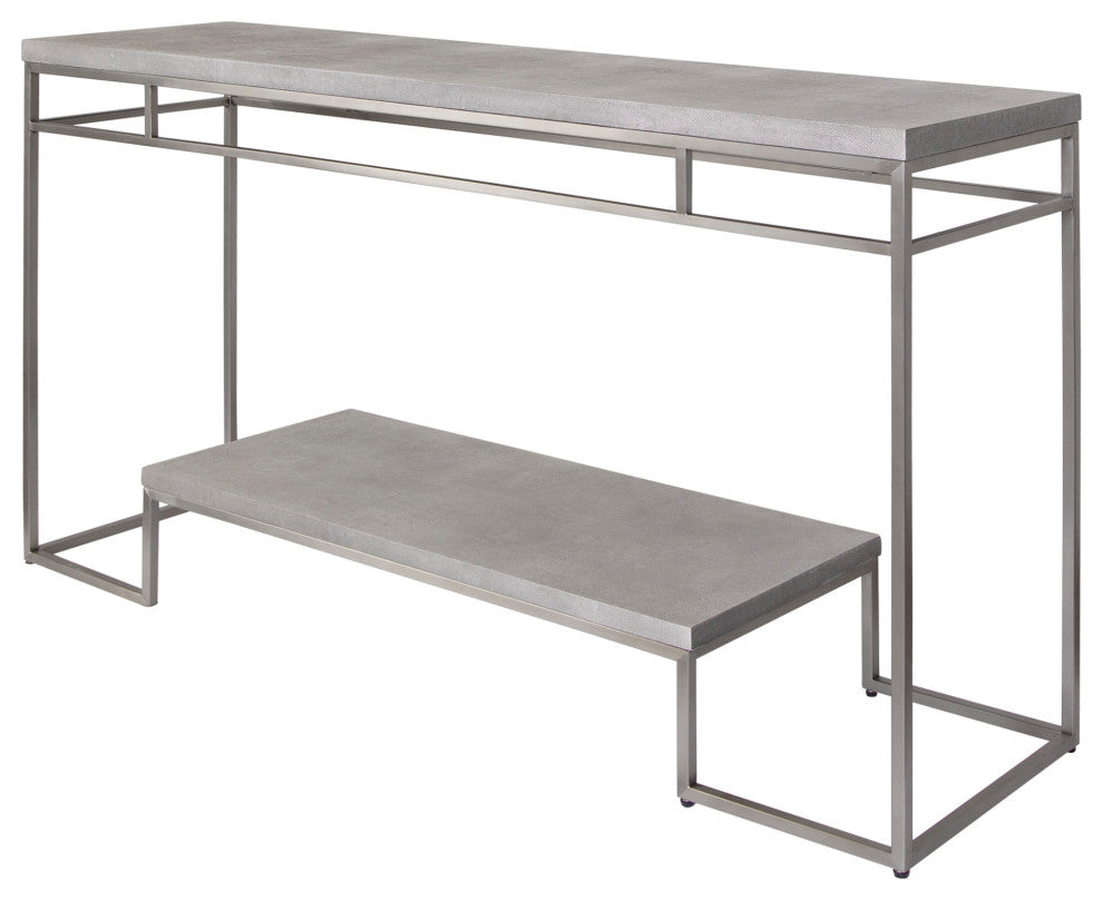 Uttermost 25399 Clea 14"W Faux Leather Top Stainless Steel - Gray Faux Shagreen