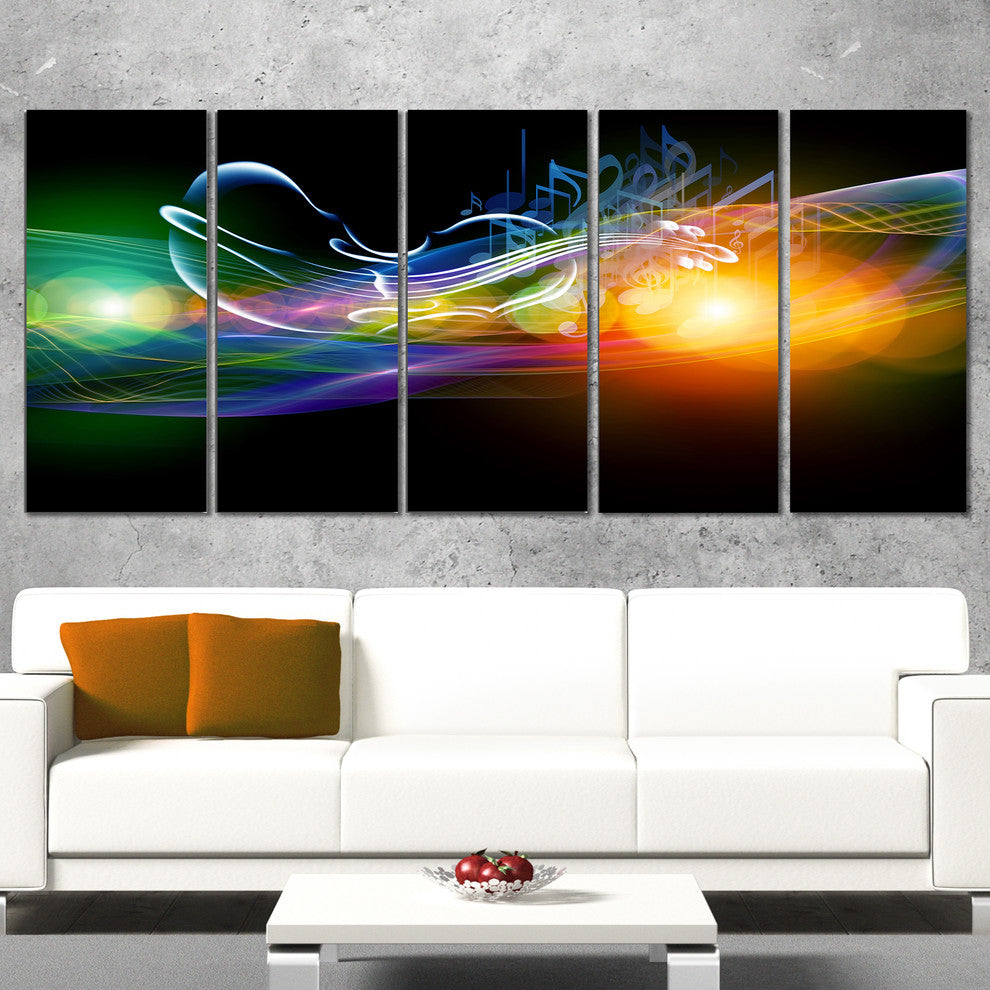 Waves of Music Fractal Design, Abstract Canvas Art Print, 60"x28", 5 Panels