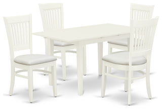 5-Pc Wood Dinette Set 4 Dining Chairs, Butterfly Leaf Table, Linen White