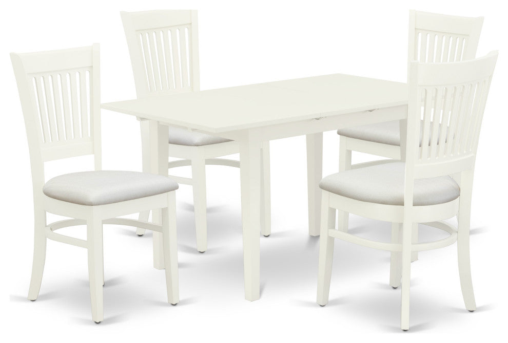 5-Pc Wood Dinette Set 4 Dining Chairs, Butterfly Leaf Table, Linen White