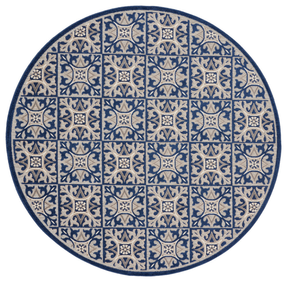 Nourison Aloha 7'10" Round Blue Contemporary Area Rug